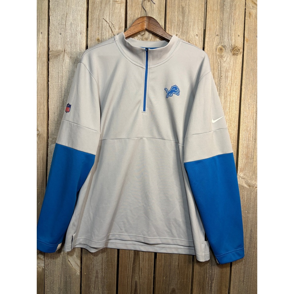 Nike Detroit Lions NFL On-Field Dri-FIT Quarter-Zip Pullover Grey Blue XL - Picture 5 of 9